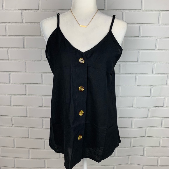 🔥SIMPLE CHIC🔥BLACK BUTTON-UP CAMISOLE TANK TOP MEDIUM/LARGE NWT - Picture 4 of 6